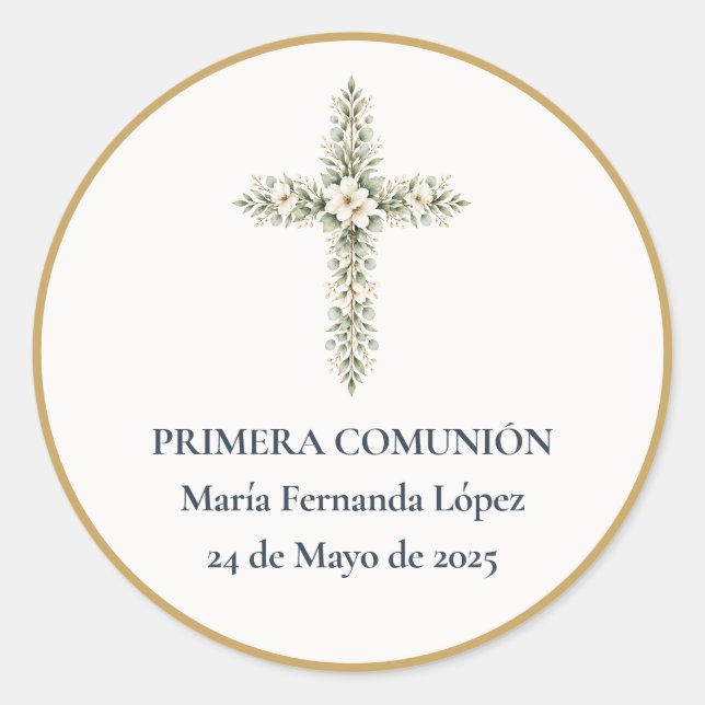 Primera Comunión Cross Classic Round Sticker (Front)
