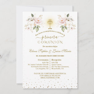 Primera Comunión Girls Twins First Holy Communion  Invitation