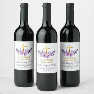 Primera Comunion Purple Flowers First Communion Wine Label