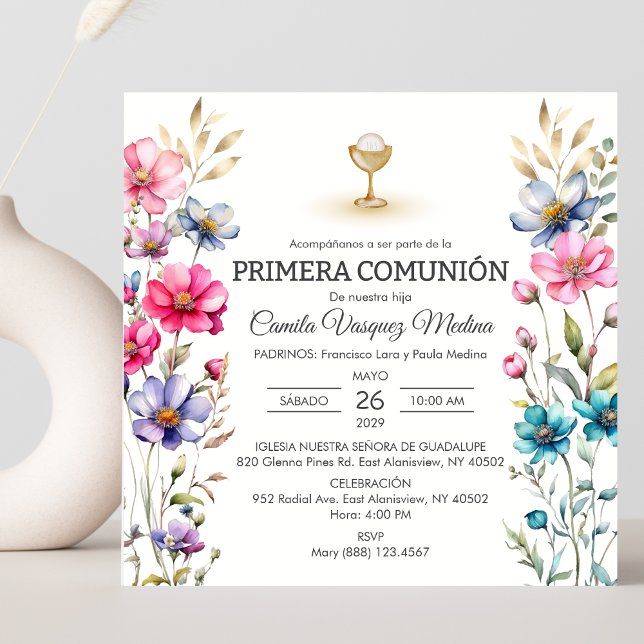 Primera Comunion Wildflowers Girl First Communion Invitation (Creator Uploaded)