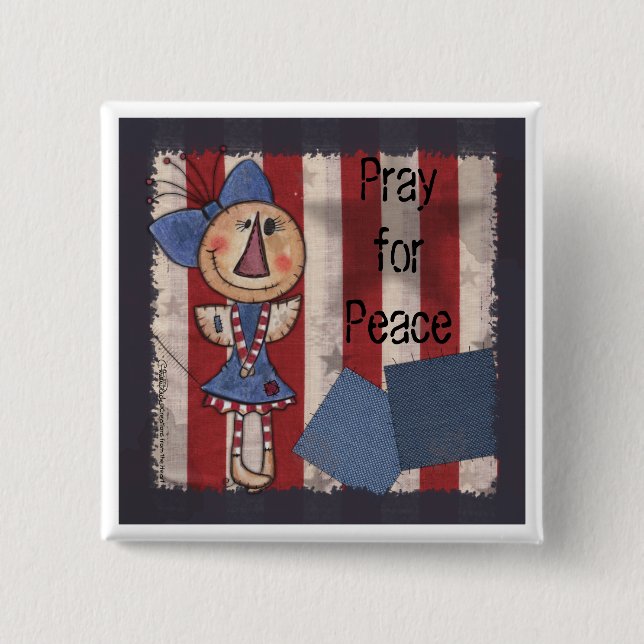 Primitive American Angel 2 Inch Square Button (Front)