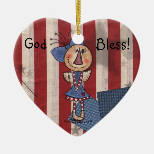 Primitive American Angel Ceramic Ornament (Front)