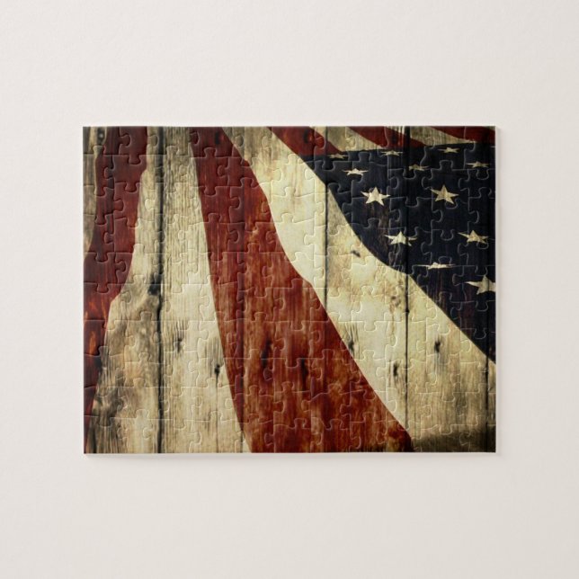 Primitive Americana Barn Wood American Flag Jigsaw Puzzle (Horizontal)