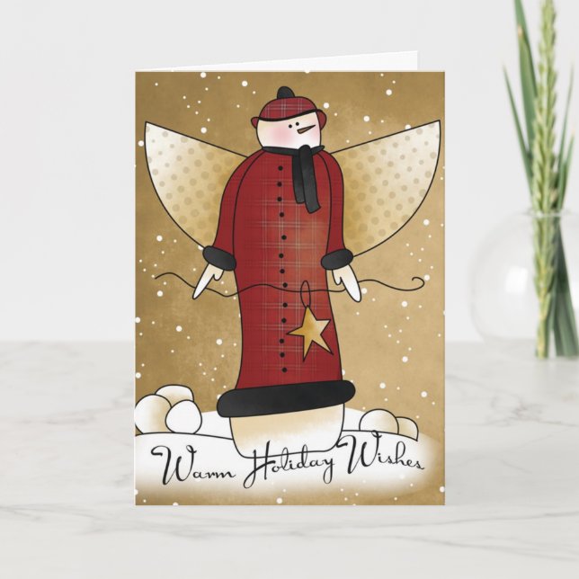 Primitive Angel Snowman with Star Christmas Card (Front)