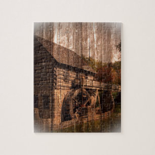 Primitive Barn Wood farmhouse mill water wheel Jigsaw Puzzle