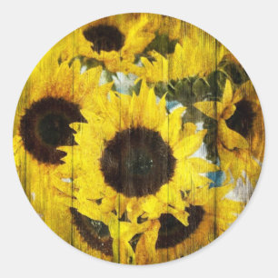 Primitive Barn Wood Western Country Sunflower Classic Round Sticker