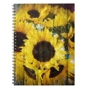 Primitive Barn Wood Western Country Sunflower Notebook