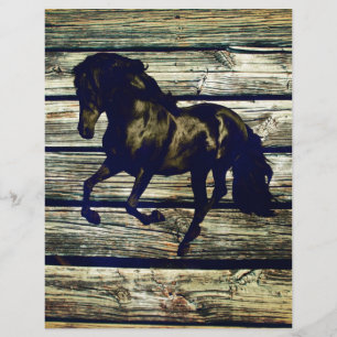 Primitive BarnWood Equestrian Black Stallion Horse