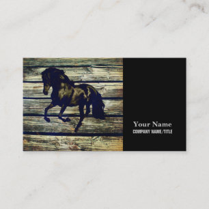 Primitive BarnWood Equestrian Black Stallion Horse Business Card