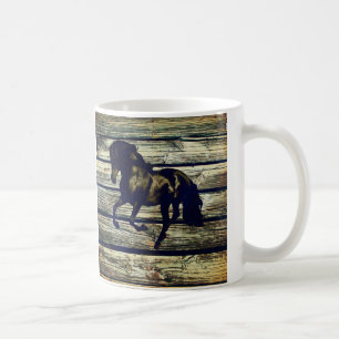 Primitive BarnWood Equestrian Black Stallion Horse Coffee Mug