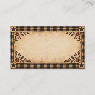Primitive Black and Brown Plaid Folk Art  Business Card