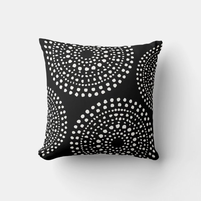 Primitive Boho Mosaic Pattern Black Throw Pillow (Front)