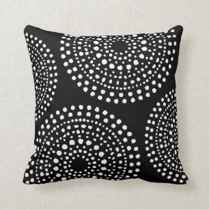 Primitive Boho Mosaic Pattern Black Throw Pillow
