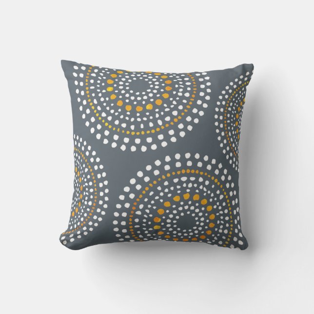 Primitive Boho Mosaic Pattern Gold Grey Throw Pillow (Front)
