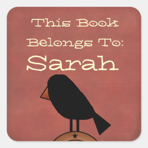 Primitive book plate square sticker