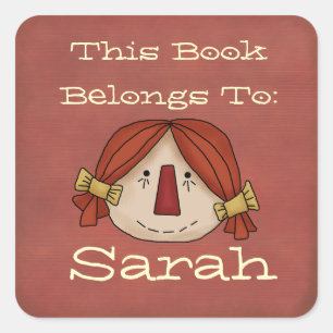 Primitive book plate square sticker