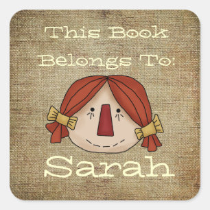 Primitive book plate square sticker