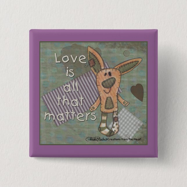 Primitive Bunny 2 Inch Square Button (Front)