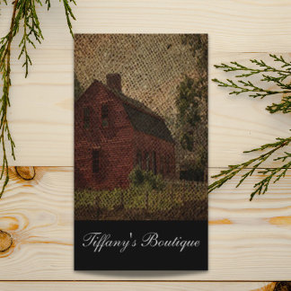 Primitive burlap country farmhouse red barn business card