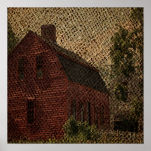 Primitive burlap country farmhouse red barn poster