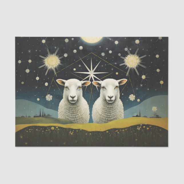 Primitive Celestial Sheep Decoupage Tissue Paper (Front)