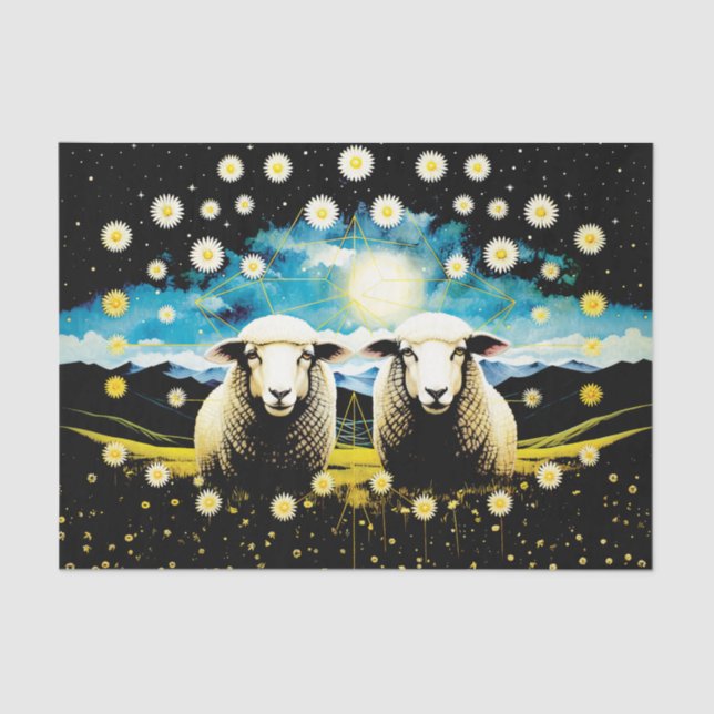 Primitive Celestial Sheep Decoupage Tissue Paper (Front)