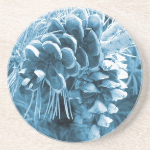 Primitive Christmas pine tree ice blue pinecone Coaster