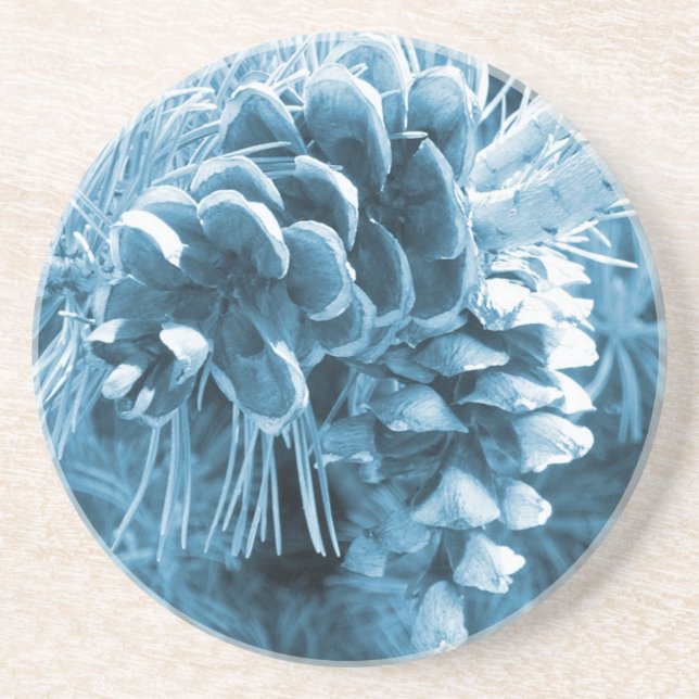 Primitive Christmas pine tree ice blue pinecone Coaster (Front)