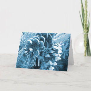 Primitive Christmas pine tree ice blue pinecone Holiday Card