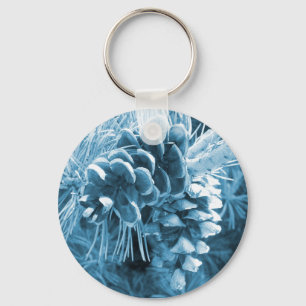Primitive Christmas pine tree ice blue pinecone Keychain