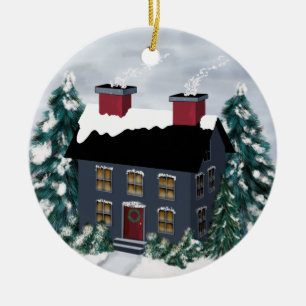 Primitive Christmas Scene House Ornament 