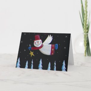 Primitive Christmas Snowman Angel Holiday Card
