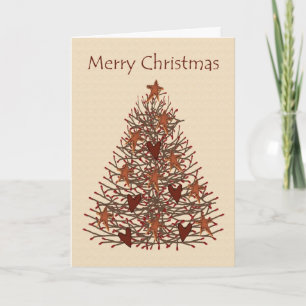 Primitive Christmas Tree Low Vision Card