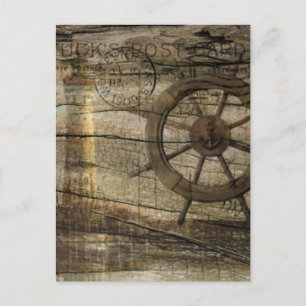 Primitive Coastal Nautical Helm Wheel lighthouse Postcard