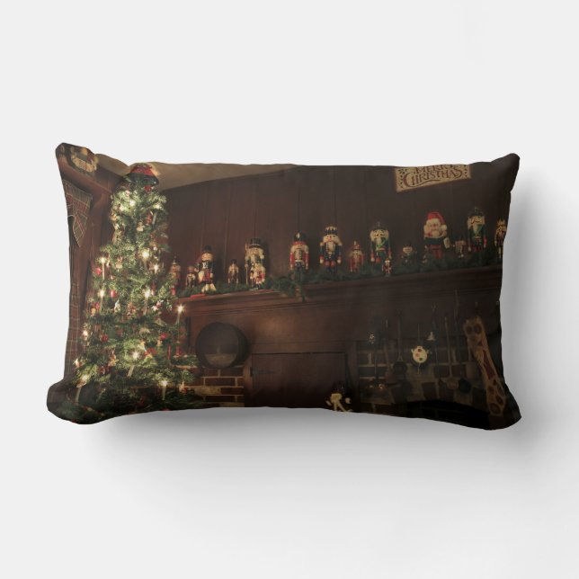 Primitive Colonial Country Christmas Holiday Lumbar Pillow (Front)