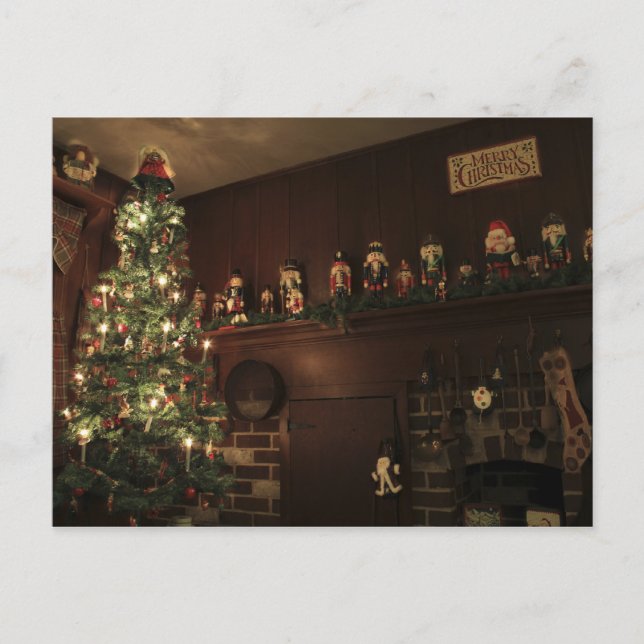 Primitive Colonial Country Christmas Holiday Postcard (Front)