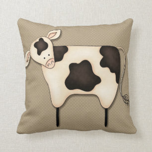 Primitive Country Cow Decor Throw Pillow