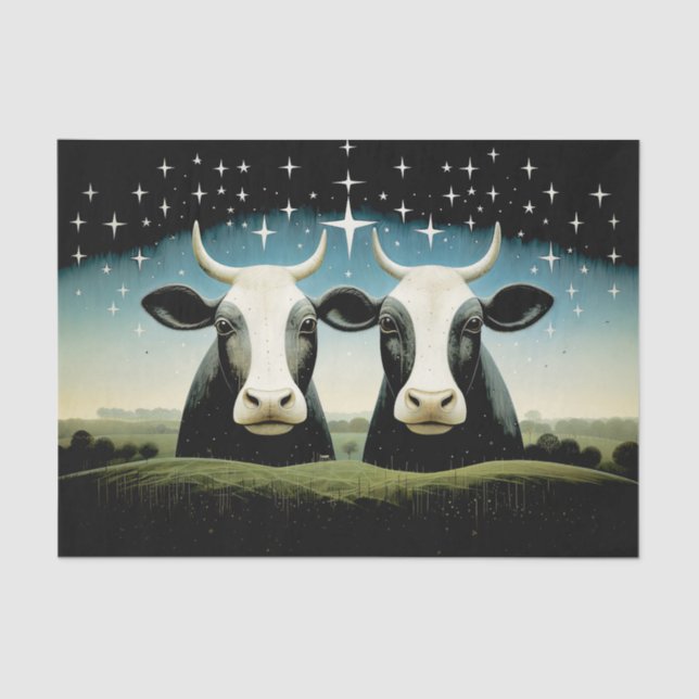 Primitive Country Cows Decoupage Tissue Paper (Front)