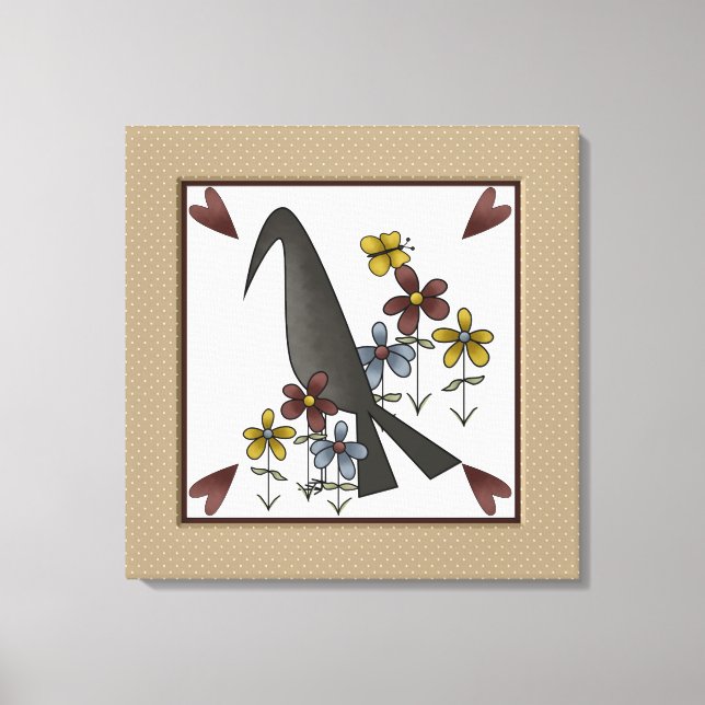 Primitive Country Crow Canvas Print (Front)