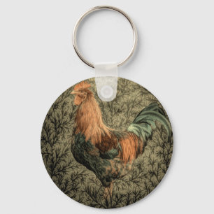 Primitive country farm chicken rustic rooster keychain