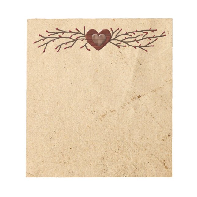 Primitive Country Heart Notepad (Front)
