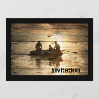Primitive country lake boat canoe fishing invitation