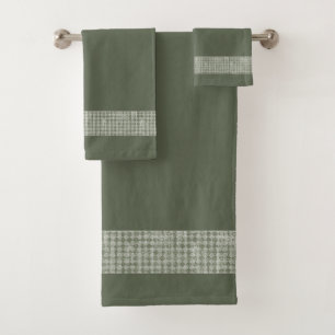 Primitive Country Olive Green Diamond Check Border Bath Towel Set
