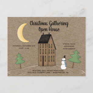 Primitive Country  Open House Holiday Postcard