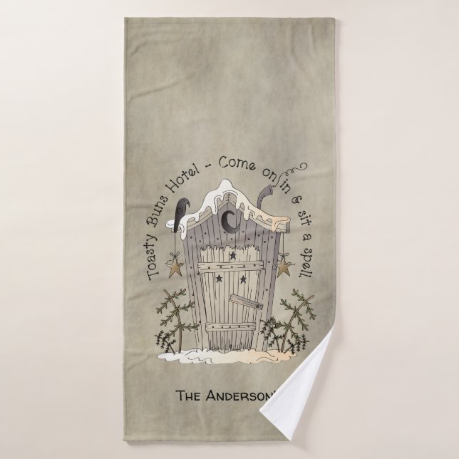 Primitive Country Outhouse and Crow Sit a Spell Bath Towel Set (Bath Towel)