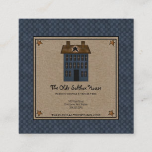 Primitive Country Saltbox House Rusty Stars Kraft Square Business Card