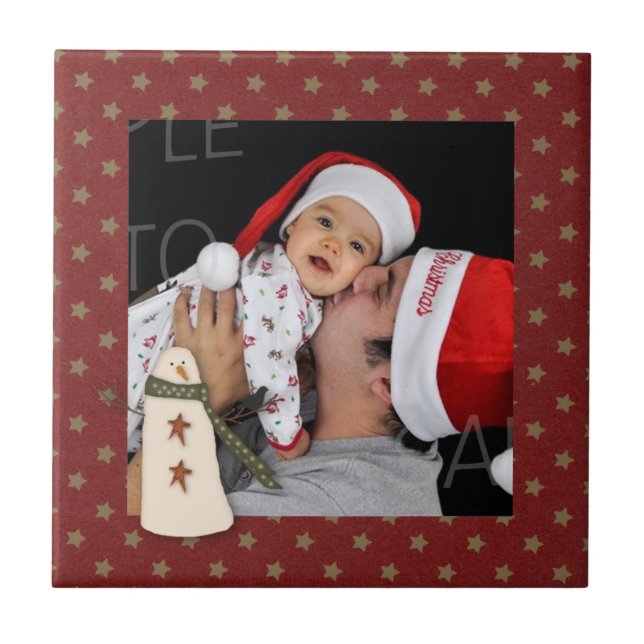 Primitive Country Snowman Custom Photo Tile (Front)