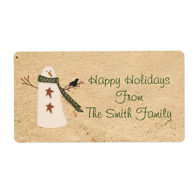 Primitive Country Snowman Label (Front)