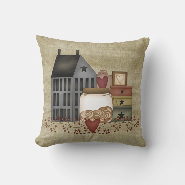 Primitive Country Whimsies Throw Pillow (Front)