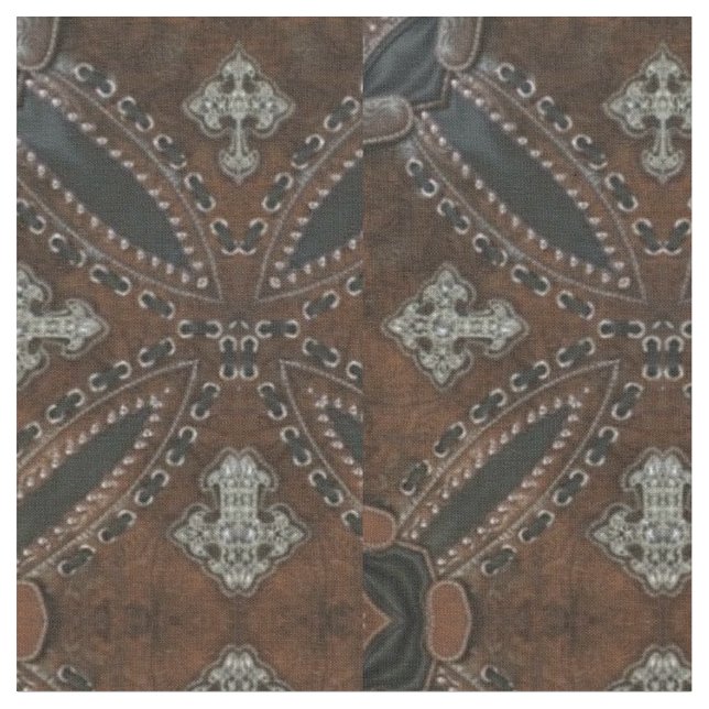 Primitive cowboy western country Tooled Leather Fabric (Close Up)